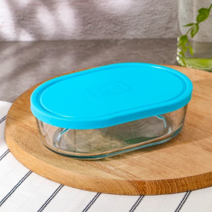 Контейнер Peanut, 1050 мл, с крышкой, стекло, голубой