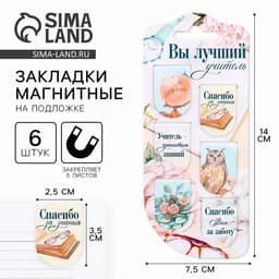 Магнитные закладки для книг, 6 шт., на подложке «Вы лучший учитель»