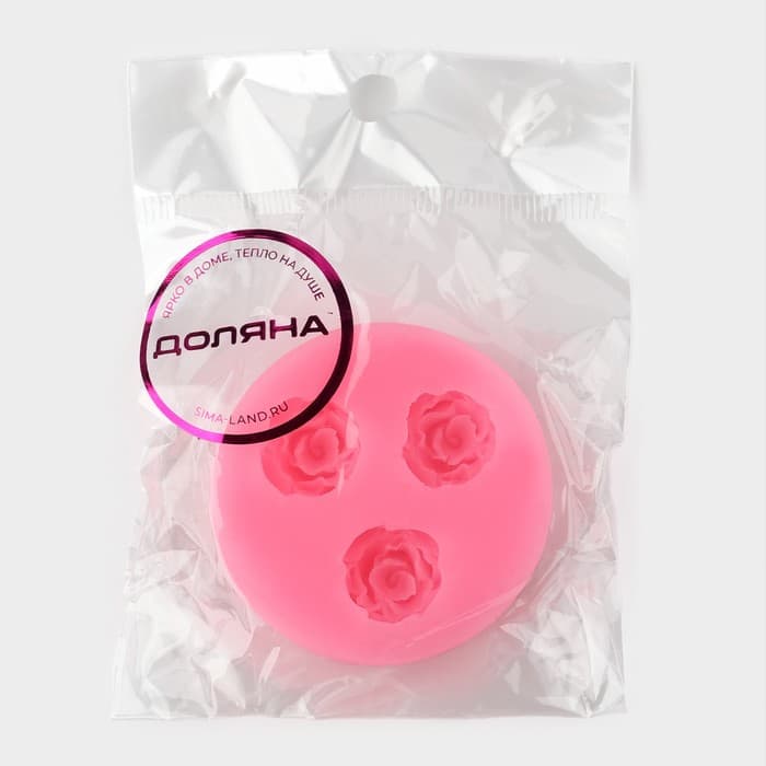 Молд Доляна «Три малых розы», силикон, 4.5 см, розовый