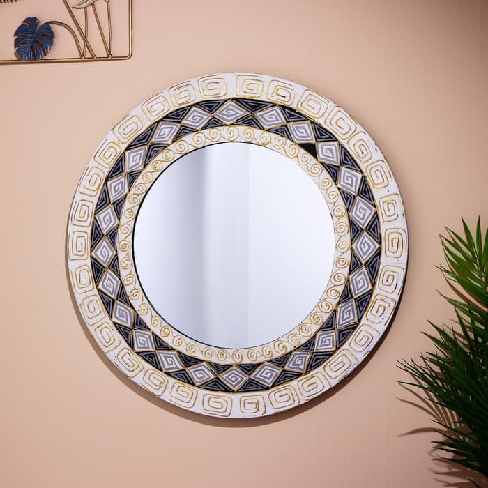 Зеркало, 60 см, дерево, бело-чёрное с орнаментом