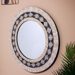 Зеркало, 60 см, дерево, бело-чёрное с орнаментом