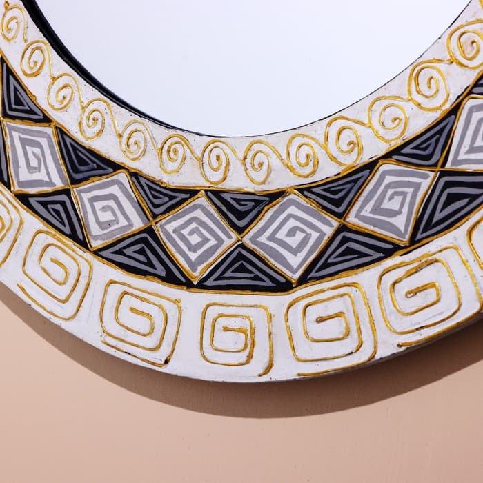 Зеркало, 60 см, дерево, бело-чёрное с орнаментом