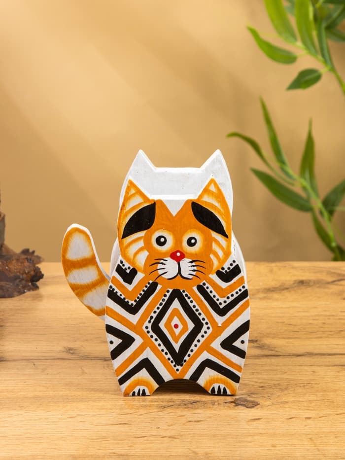 Подставка под ручки «Котик», 12×8×15 см, дерево албезия