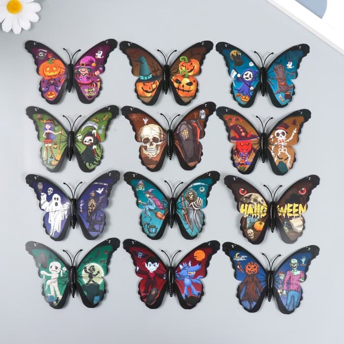 Набор магнитов на холодильник пластик «Бабочки. Хэллоуин», 12 шт. 10 см