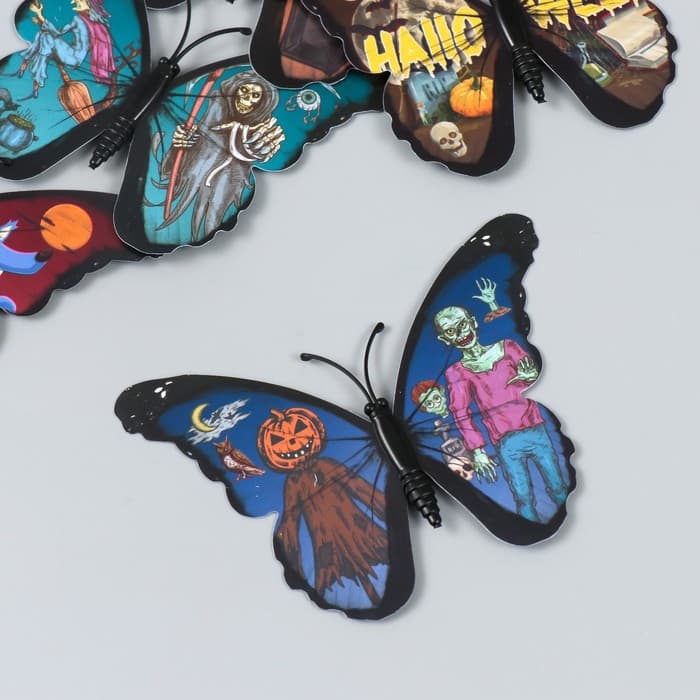 Набор магнитов на холодильник пластик «Бабочки. Хэллоуин», 12 шт. 10 см