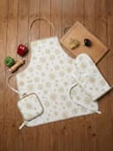 Кухонный набор «Доляна. Снежинки»: прихватка 17×17 см, варежка 26×16 см, фартук 70×80 см, золотистый