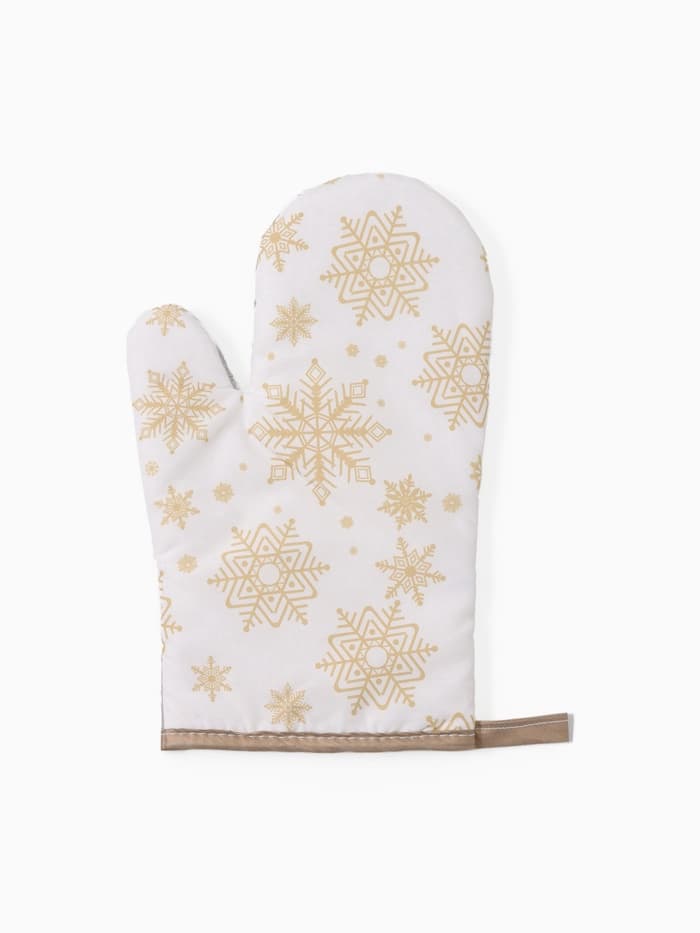 Кухонный набор «Доляна. Снежинки»: прихватка 17×17 см, варежка 26×16 см, фартук 70×80 см, золотистый