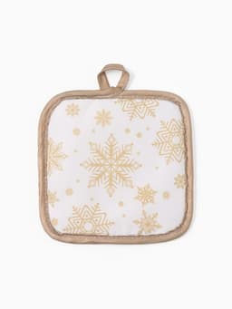 Кухонный набор «Доляна. Снежинки»: прихватка 17×17 см, варежка 26×16 см, фартук 70×80 см, золотистый