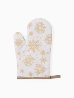 Кухонный набор «Доляна. Снежинки»: прихватка 17×17 см, варежка 26×16 см, фартук 70×80 см, золотистый
