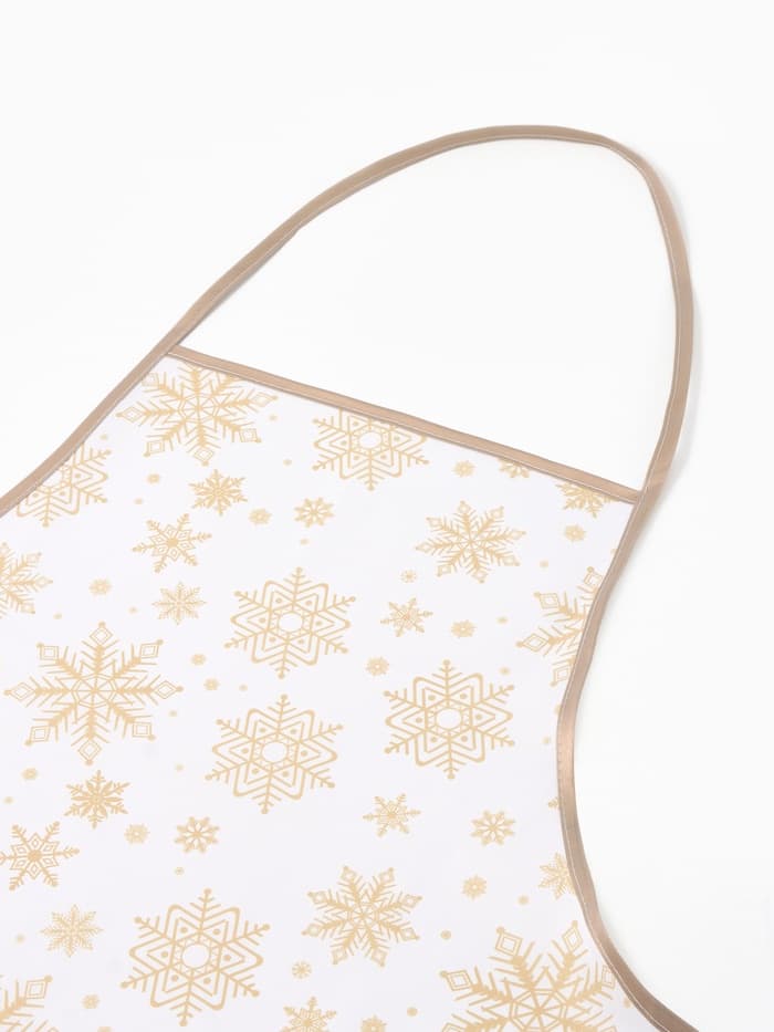 Кухонный набор «Доляна. Снежинки»: прихватка 17×17 см, варежка 26×16 см, фартук 70×80 см, золотистый