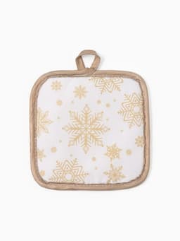 Кухонный набор «Доляна. Снежинки»: прихватка 17×17 см, варежка 26×16 см, фартук 70×80 см, золотистый