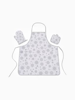 Кухонный набор «Доляна. Снежинки»: прихватка 17×17 см, варежка 26×16 см, фартук 70×80 см, серебристый
