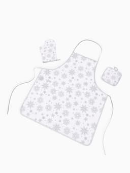 Кухонный набор «Доляна. Снежинки»: прихватка 17×17 см, варежка 26×16 см, фартук 70×80 см, серебристый