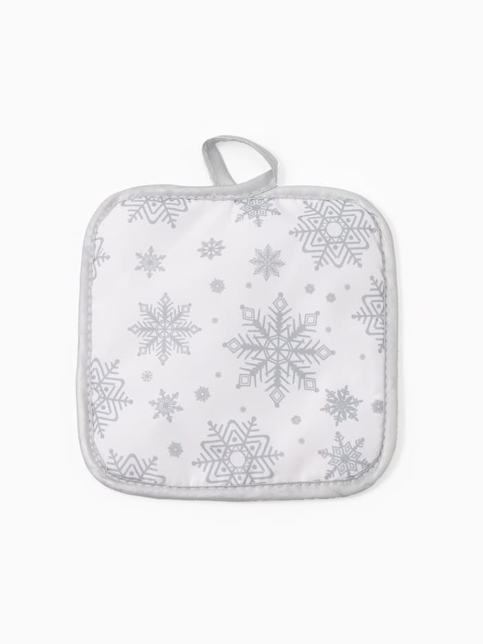 Кухонный набор «Доляна. Снежинки»: прихватка 17×17 см, варежка 26×16 см, фартук 70×80 см, серебристый