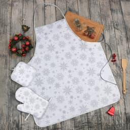Кухонный набор «Доляна. Снежинки»: прихватка 17×17 см, варежка 26×16 см, фартук 70×80 см, серебристый