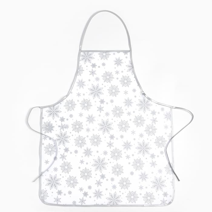 Кухонный набор «Доляна. Снежинки»: прихватка 17×17 см, варежка 26×16 см, фартук 70×80 см, серебристый