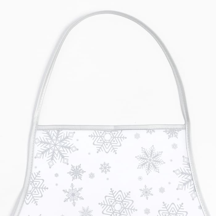 Кухонный набор «Доляна. Снежинки»: прихватка 17×17 см, варежка 26×16 см, фартук 70×80 см, серебристый