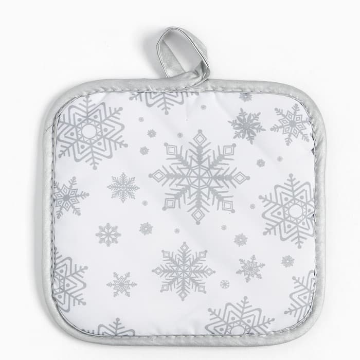 Кухонный набор «Доляна. Снежинки»: прихватка 17×17 см, варежка 26×16 см, фартук 70×80 см, серебристый