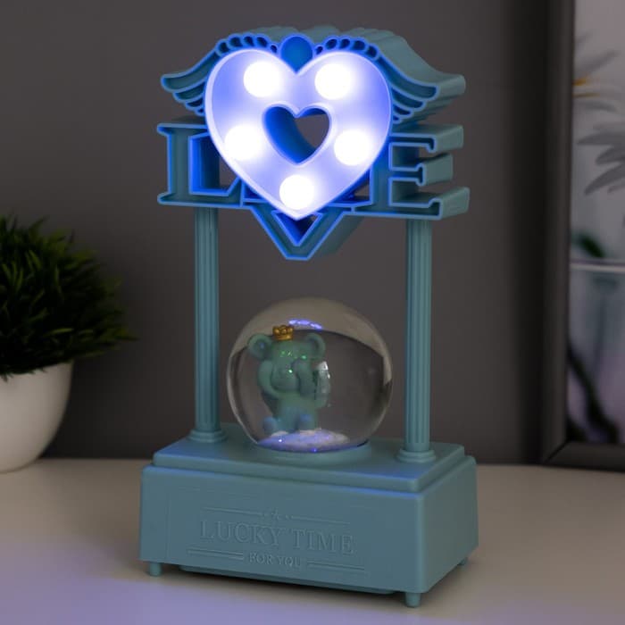 Фигурка светящаяся RISALUX «Снежный шар», музыкальный, 5×LED, от батареек 3×ААА, голубой, 6.5×11×21 см