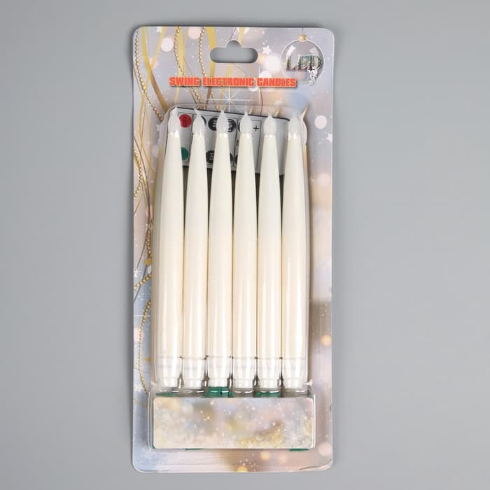 Светодиодные свечи на прищепках 19 см, 6 штук, батарейки АААх1 (не в комплекте), пульт ДУ, свечение тёплое белое