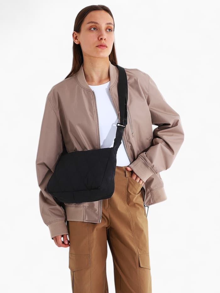 Сумка женская багет на молнии, 30×10×19 см, чёрная