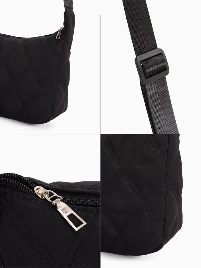 Сумка женская багет на молнии, 30×10×19 см, чёрная