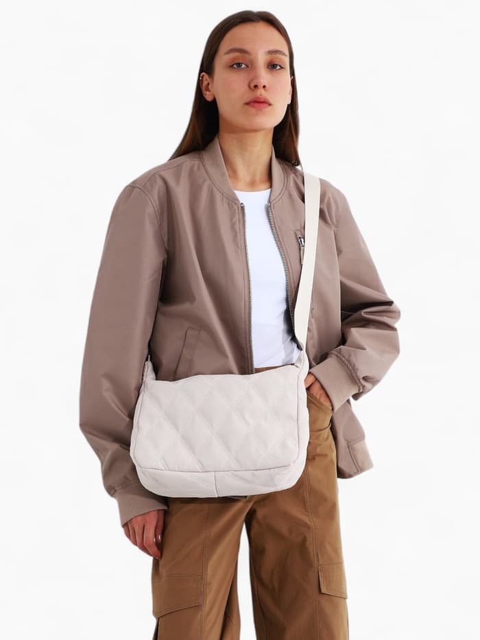 Сумка женская багет на молнии, 30×10×19 см, бежевая