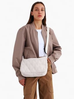 Сумка женская багет на молнии, 30×10×19 см, бежевая