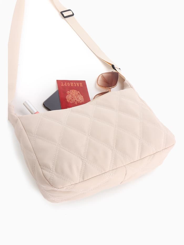 Сумка женская багет на молнии, 30×10×19 см, бежевая