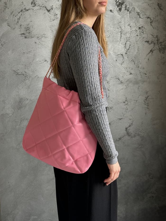 Сумка - мешок женская без застёжки, 35×7×33 см, со стёжкой, розовая