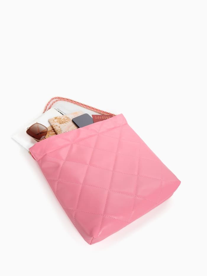 Сумка - мешок женская без застёжки, 35×7×33 см, со стёжкой, розовая