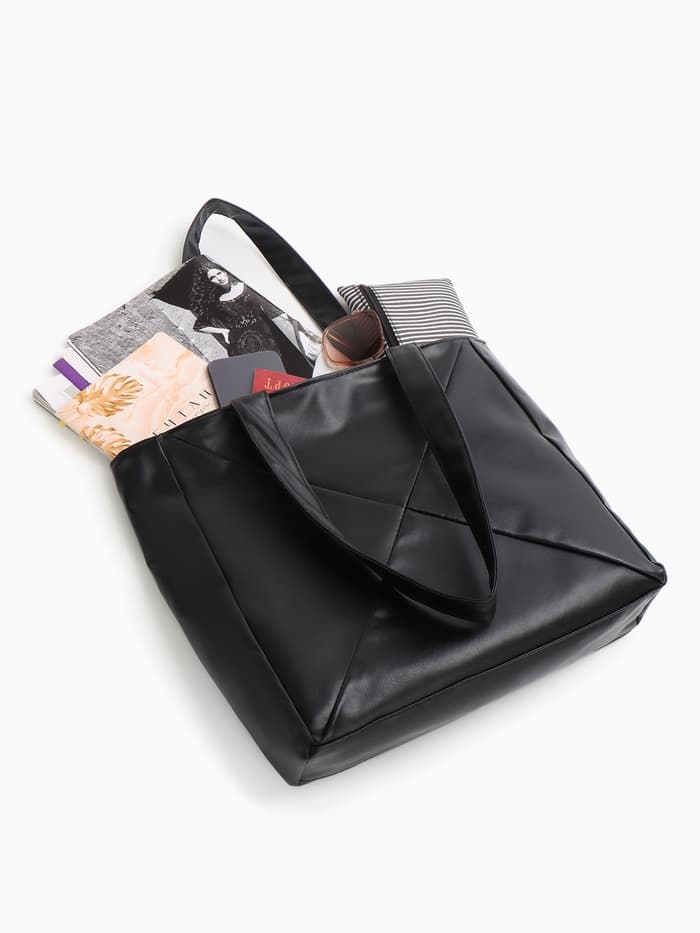 Сумка-шопер женская на молнии, размер 39×9×30 см, однотонная, чёрная