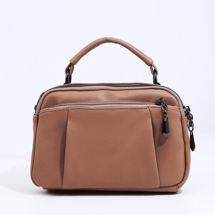 Сумка женская саквояж на молнии, 23×10×15 см, бежевая