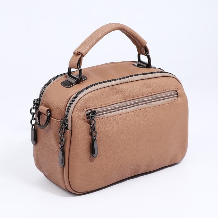 Сумка женская саквояж на молнии, 23×10×15 см, бежевая