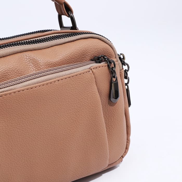 Сумка женская саквояж на молнии, 23×10×15 см, бежевая