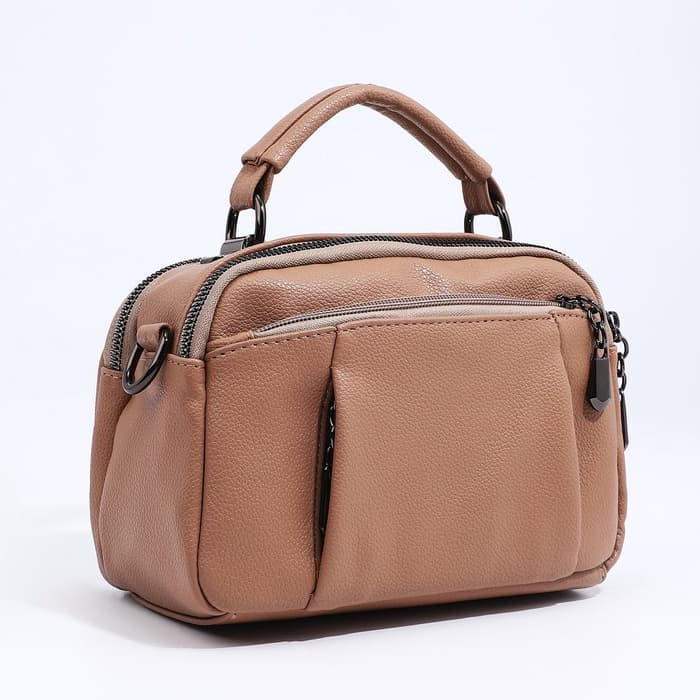 Сумка женская саквояж на молнии, 23×10×15 см, бежевая