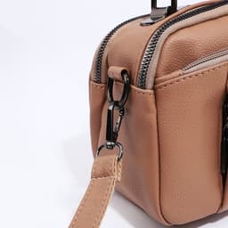 Сумка женская саквояж на молнии, 23×10×15 см, бежевая