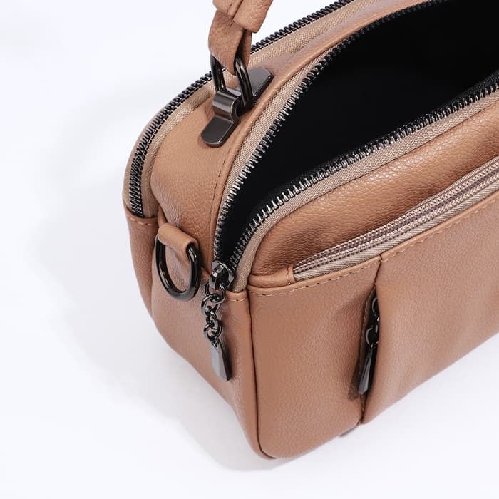 Сумка женская саквояж на молнии, 23×10×15 см, бежевая