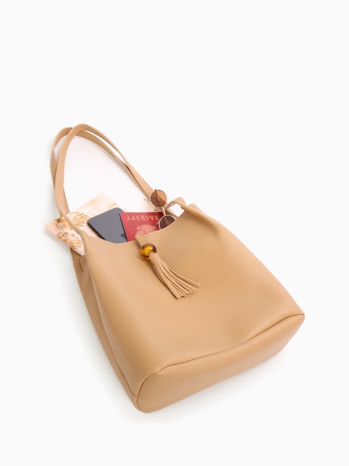 Сумка - мешок женская на магните, 25×10×26 см, бежевая