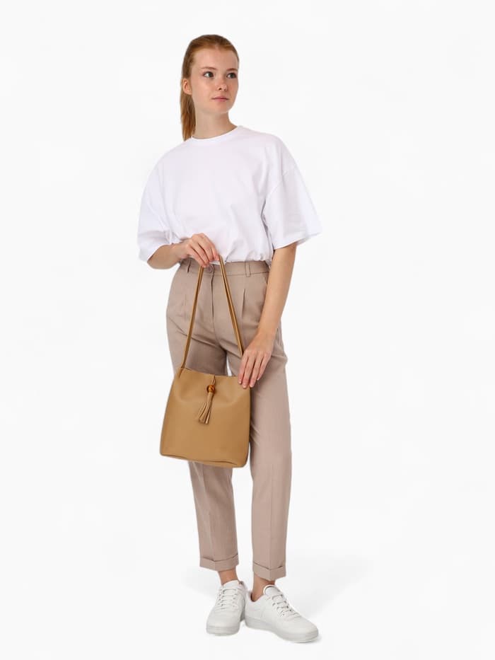 Сумка - мешок женская на магните, 25×10×26 см, бежевая