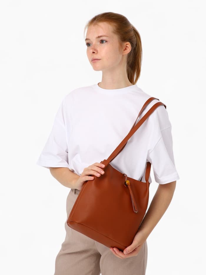 Сумка - мешок женская на магните, 25×10×26 см, коричневая