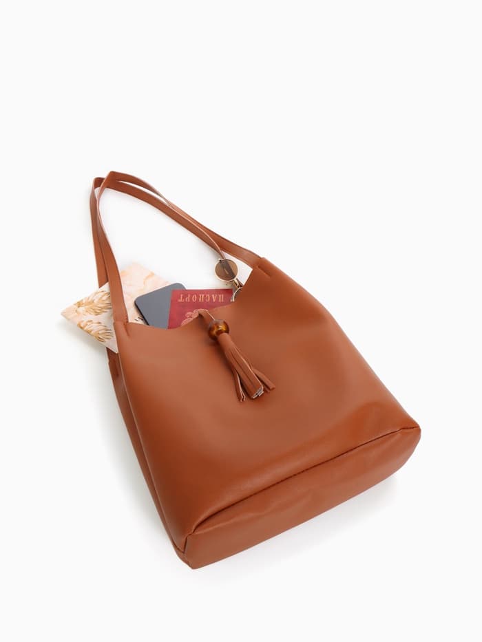 Сумка - мешок женская на магните, 25×10×26 см, коричневая