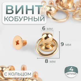 Кобурный винт d=6/8×9 мм, с кольцом d=10 мм, 4 шт., цвет золотой