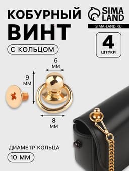Кобурный винт d=6/8×9 мм, с кольцом d=10 мм, 4 шт., цвет золотой