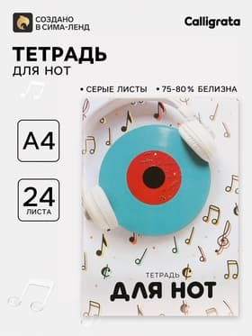 Тетрадь для нот А4, 24 листа «Пластинка», вертикальная