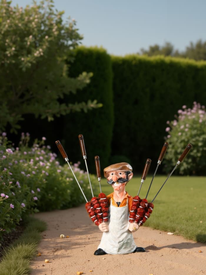 Садовая фигура - подставка для шампуров из полистоуна «Шашлычник», 44×20×55 см