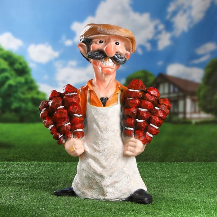 Садовая фигура - подставка для шампуров из полистоуна «Шашлычник», 44×20×55 см