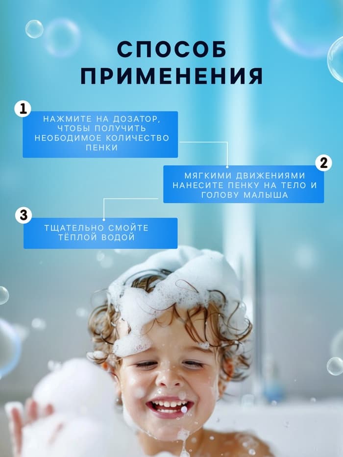 Пенка для купания 2в1 детская LULU с пантенолом, без парабенов, без силиконов, 250 мл