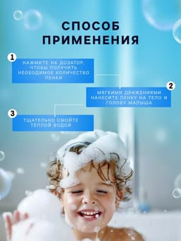 Пенка для купания 2в1 детская LULU с пантенолом, без парабенов, без силиконов, 250 мл