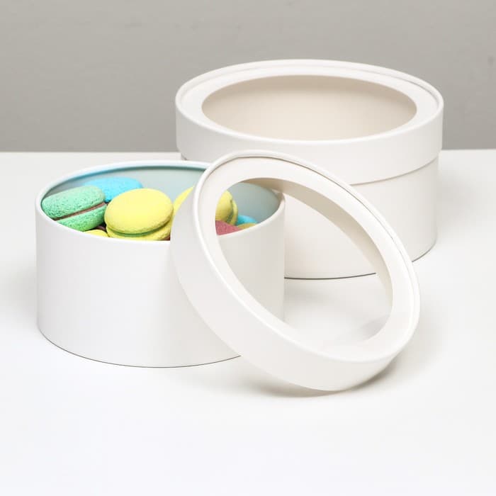 Набор 2 в 1 круглых коробок «Белая» с окном, 21×11 - 18×10 см